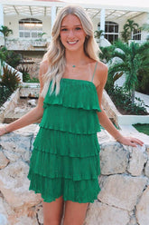 Spaghetti Straps Tiered Green Short Party Dress-27dress