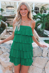 Spaghetti Straps Tiered Green Short Party Dress-27dress