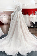 Spaghetti Straps Tulle V Neck Ivory Ruffles Wedding Dresses With Lace-27dress