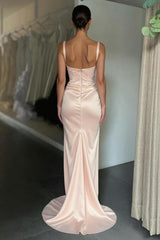 Spaghetti Straps V-neck Sheath Long Prom Dress with Slit-27dress