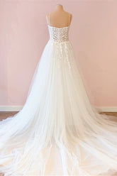 Spaghetti-Straps V-Neck Tulle Wedding Dress With Lace Appliques-27dress