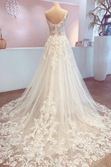 Spaghetti-Straps V-Neck Wedding Dress Lace Tulle Bridal Gowns-27dress