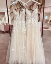 Spaghetti-Straps V-Neck Wedding Dress Sleeveless With Lace Appliques-27dress