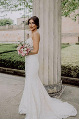 Spaghetti-Straps Wedding Dress Lace Mermaid Sleeveless-27dress