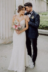 Spaghetti-Straps Wedding Dress Lace Mermaid Sleeveless-27dress