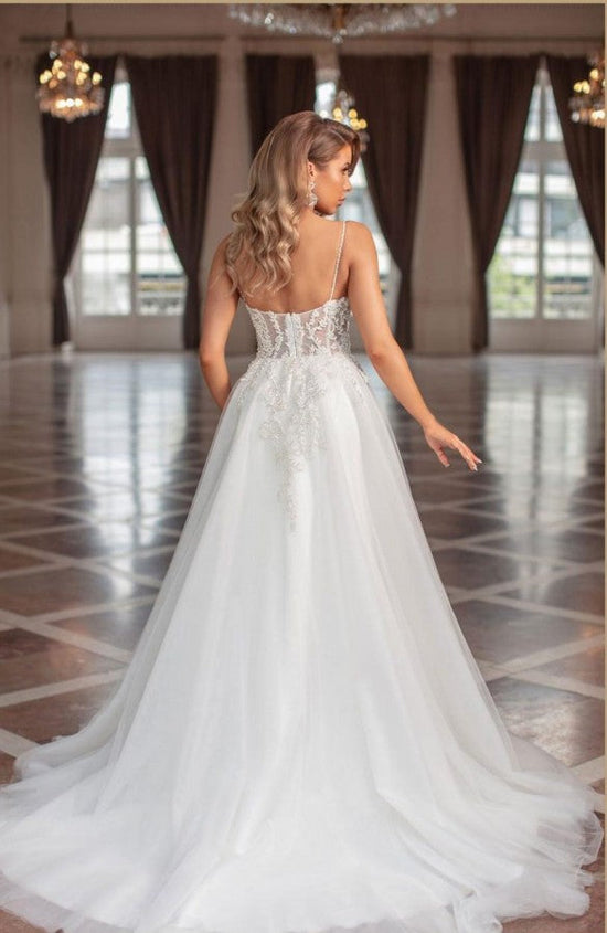 Spaghetti-Straps Wedding Dress Mermaid Lace Appliques Sleeveless-27dress