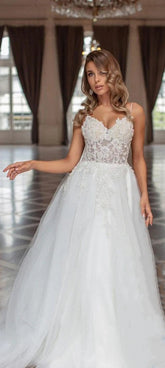 Spaghetti-Straps Wedding Dress Mermaid Lace Appliques Sleeveless