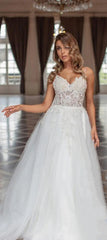 Spaghetti-Straps Wedding Dress Mermaid Lace Appliques Sleeveless