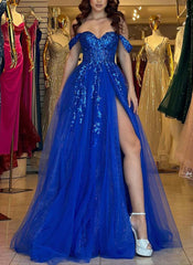 Sparkle in Style with this Lace Off-The-Shoulder A-Line Slit Prom Dress-27dress