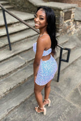 Sparkle Sheath V-Neck White Homecoming Dress with Sequins-27dress