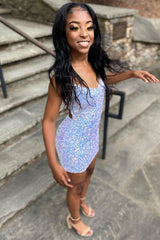 Sparkle Sheath V-Neck White Homecoming Dress with Sequins-27dress