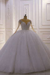 Sparkly Ball Gown Tulle Wedding Dress Jewel Sequined Beadings Long Sleeves Bridal Gowns On Sale-27dress