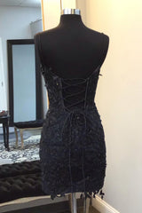 Sparkly Black Corset Lace Tight Short Homecoming Dress-27dress