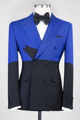 Sparkly And Double Breasted Peaked Lapel Blue Black Prom Suits
