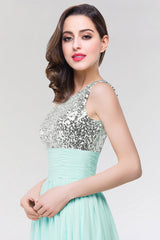 Sparkly One-shoulder Ruffle Long Bridesmaid Dresses with Sequined Top-27dress