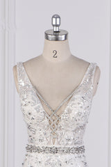 Sparkly Sequins Straps V-Neck Wedding Dress Beadings Sleeveless Bridal Gowns with Sash On Sale-27dress