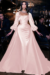 Square Emerald Long Sleeves Pleated Long Mermaid Prom Dress With Ruffles