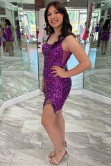 Square Neck Grape Sequin Tassel Short Homecoming Dress-27dress