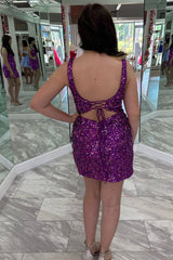 Square Neck Grape Sequin Tassel Short Homecoming Dress-27dress