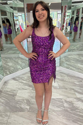 Square Neck Grape Sequin Tassel Short Homecoming Dress-27dress