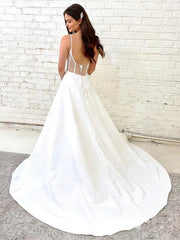 Square Neckline Satin Ball Gown Wedding Dresses With Pockets