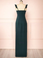 Square Neckline Sheath/Column Crepe Bridesmaid Dress with Split Front and Floor-length Skirt