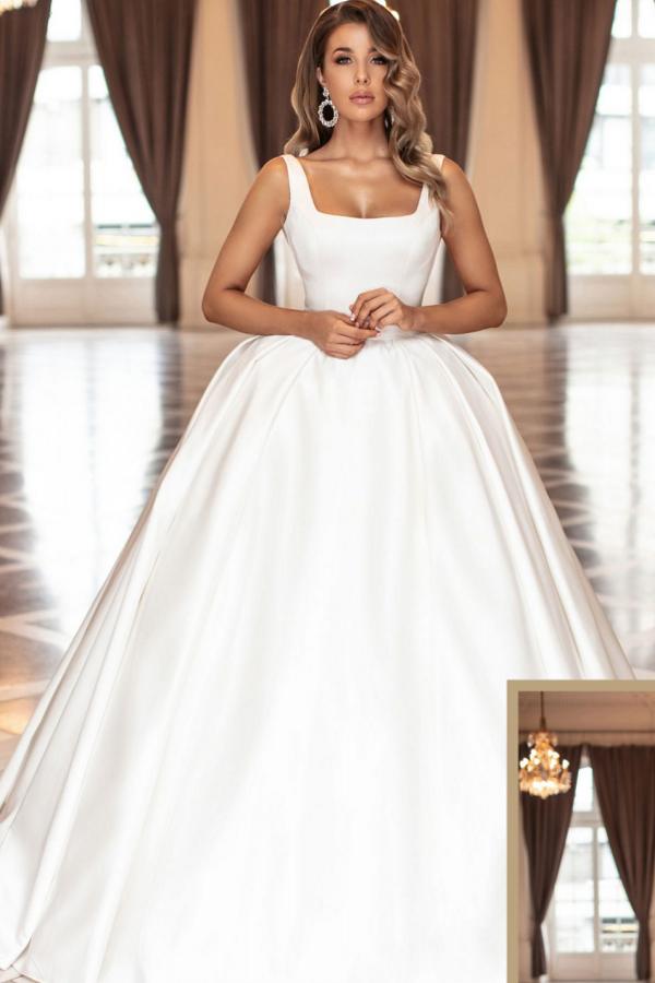 Square Straps Sleeveless Ball Gown Wedding Dress Online-27dress