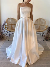 Straight Satin Sweep Train Ball Gown Wedding Dress With Pockets