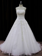 Straight Tulle Court Train Wedding Dress with Appliques Lace for a Ball Gown Look