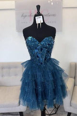 Strapless A-Line Ruffle Homecoming Dress with Sequin-27dress