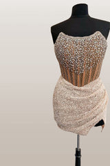 Strapless Beaded Sheath Homecoming Dress with Sequin-27dress