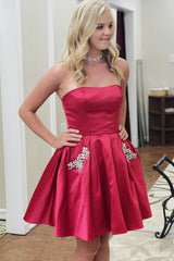 Strapless Beading A-line Homecoming Dress with Pockets-27dress