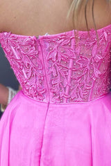 Strapless Hot Pink Applique Homecoming Dress
