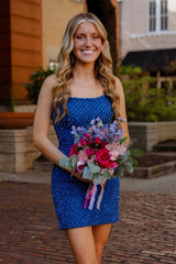 Strapless Lavender Rhinestones Grid Homecoming Dress