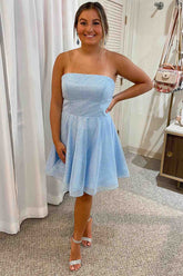 Strapless Light Blue A-Line Short Party Dress