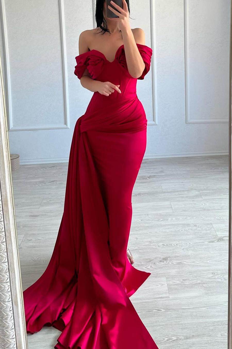Strapless Off the Shoulder Long Mermaid Prom Dress With Pleated