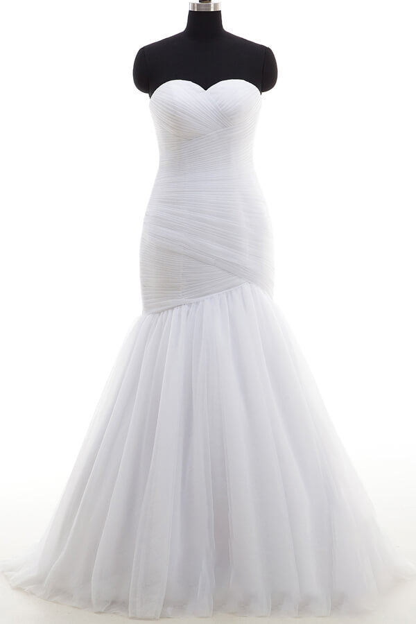 Strapless Ruffle Tulle Mermaid Wedding Dress On Sale-27dress