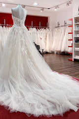 Strapless Ruffles Tulle Lace Ivory A-Line Wedding Dresses-27dress