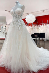 Strapless Ruffles Tulle Lace Ivory A-Line Wedding Dresses-27dress