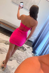 Strapless Sheath Short Homecoming Dress with Transparent Waist-27dress