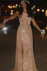 27DRESS Strapless Sleeveless Formal Sequined Evening Dresses with Beading