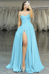 Strapless Sleeveless Long High Split Prom Dress With Pleated