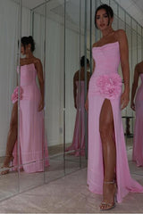 Strapless Sleeveless Long Prom Dress With High Split Pleaded