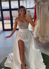 Strapless Sleeveless Split Long Mermaid Prom Dress With Beads