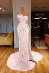 Strapless Sweetheart Sleeveless Long Mermaid Prom Dress Red With Sequins