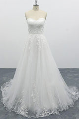 Strapless Tulle Chapel Train A-line Wedding Dress On Sale-27dress