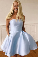 Strapless White Homecoming Dress with Beaded Pockets