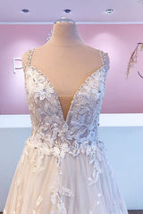 Straps Beadings Wedding Dress V-Neck Bridal Gowns With Appliques-27dress