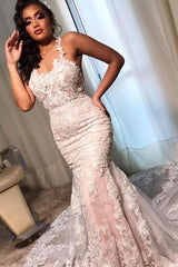 Straps Lace Appliques Wedding Dress Mermaid Long Online-27dress
