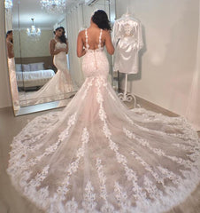 Straps Lace Appliques Wedding Dress Mermaid Long Online-27dress